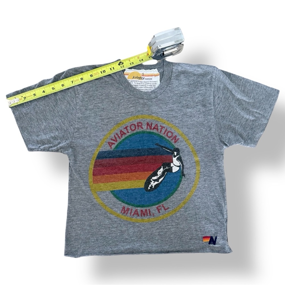 Aviator Nation Miami Boyfriend Raw Hem Tee Small Heather Grey - Picture 5 of 8